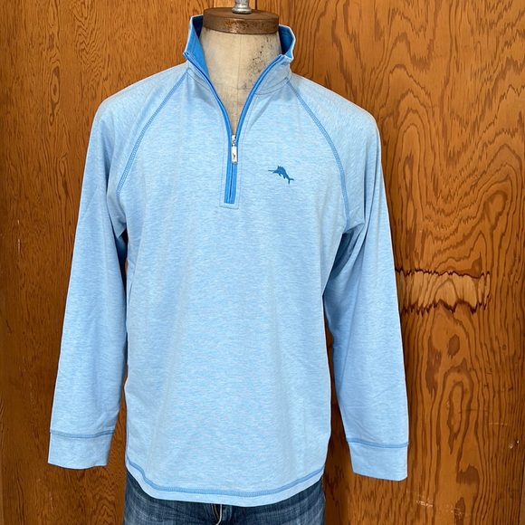 Mens size small Tommy bahama 1/4 zip pullover sweater light blue NWT lightweight - Picture 1 of 8